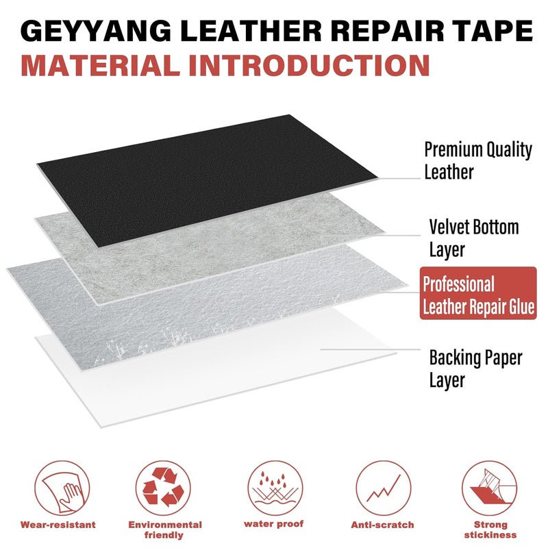 G GEYYANG GEYYANG Leather Repair Kit for Furniture, 4 x 63 Inches self Adhesive Leather Repair Tape for Damaged Leather Furniture, Sofa Seating, Leather Goods(Black - Fine Grained) - Image 3